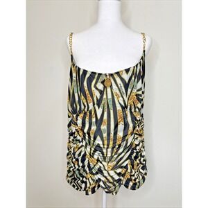 Vintage Y2K Apple Bottoms Babydoll Zebra Chain Tank Top Ruched Club Street 2X